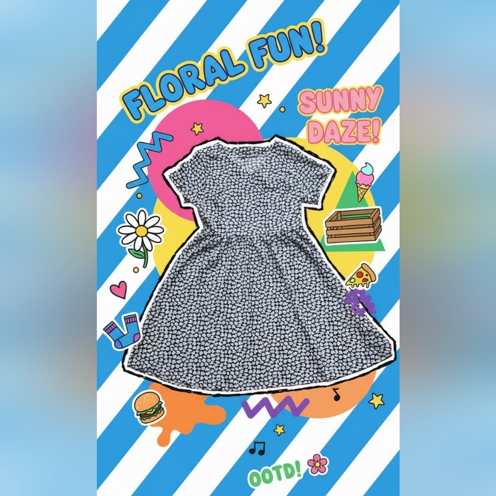 Floral Fun Woman Dress - Black and White